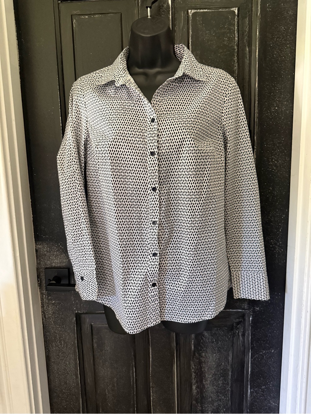 George Black and White Printed Button-Down Blouse